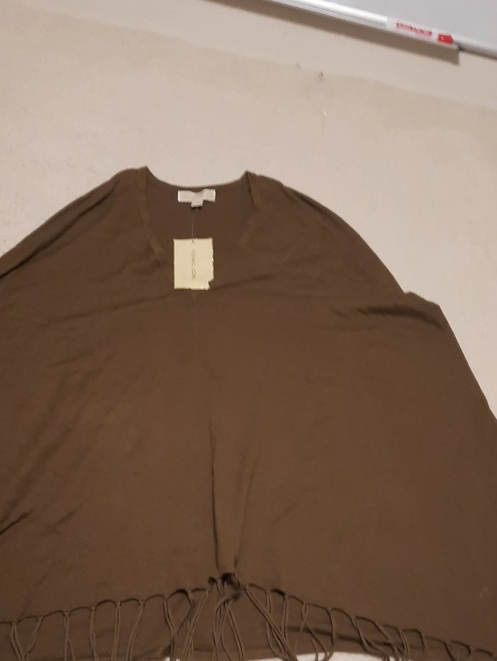 Womens Brown V-Neck Fringed Pancho 321